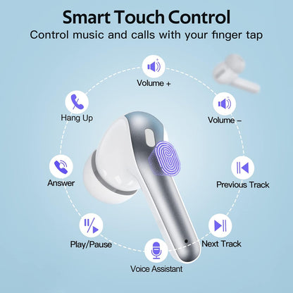 Bluetooth Headphones True Wireless Earbuds 60H Playback LED Power Display Earphones with Wireless Charging Case IPX5 Waterproof in-Ear Ear buds with Mic