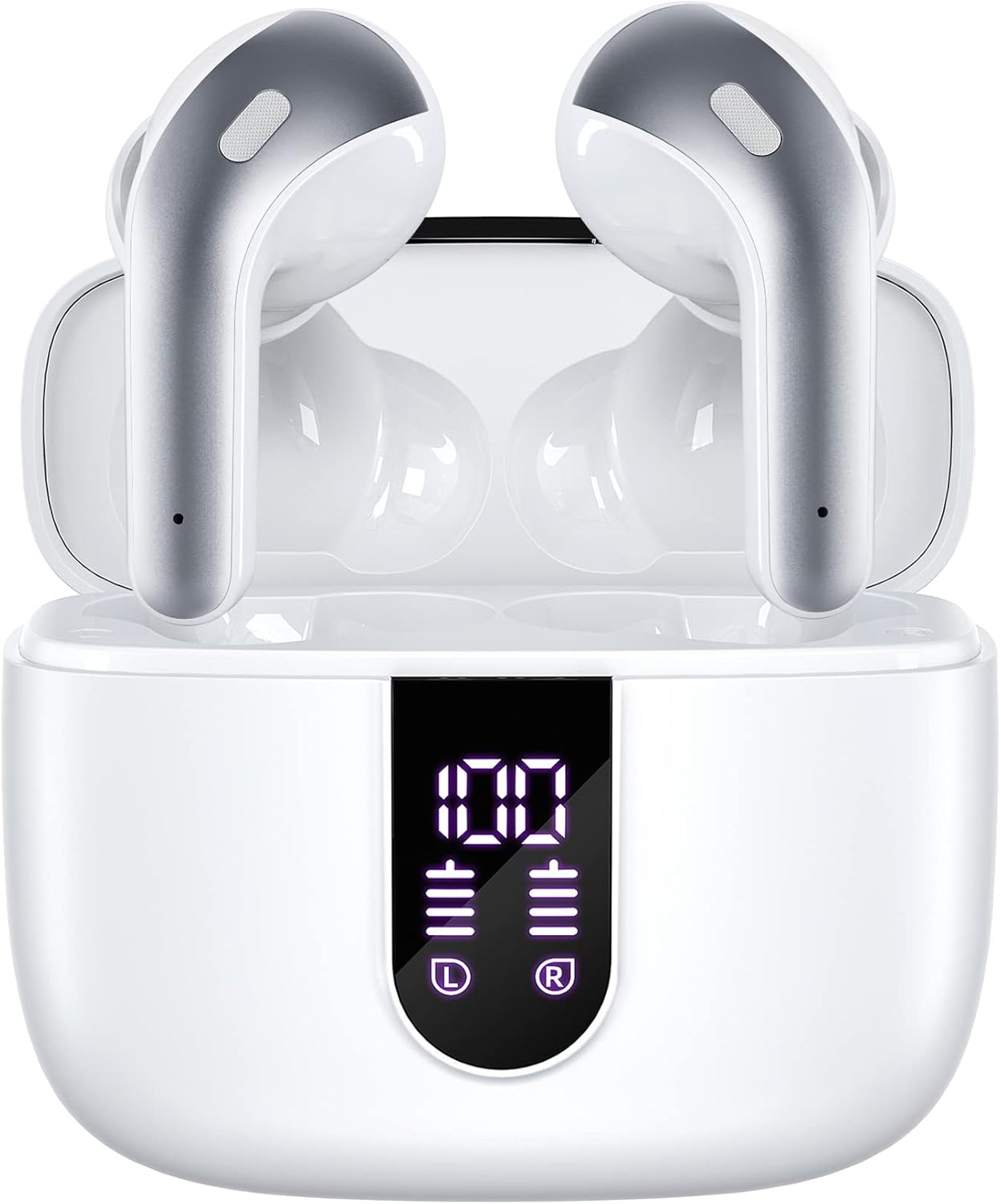 Bluetooth Headphones True Wireless Earbuds 60H Playback LED Power Display Earphones with Wireless Charging Case IPX5 Waterproof in-Ear Ear buds with Mic