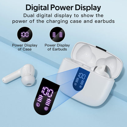 Bluetooth Headphones True Wireless Earbuds 60H Playback LED Power Display Earphones with Wireless Charging Case IPX5 Waterproof in-Ear Ear buds with Mic