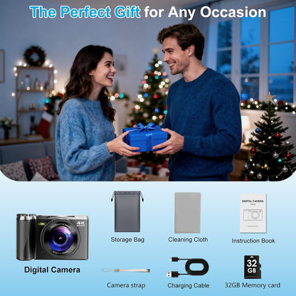 4K Digital Camera for Photography- 56MP Autofocus Vlogging Camera with 3" 180° Flip Screen, 16X Zoom, Flash- Digital Point and Shoot Camera
