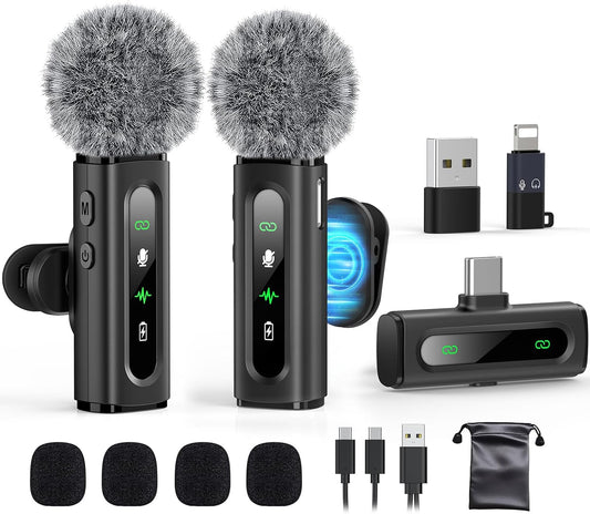 USB C Lavalier Microphone Wireless Mini Mic for Type-C Android Phone/Tablet/PC Video Recording Clip-on Mics with Rotatable Clip&Denoise Recording, Ideal for Vlog Tiktok Youtube Podcast Content Creator