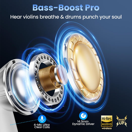 Wireless Earbuds, Bluetooth Headphones with Deep Bass Stereo, 48H Playback Ear Buds with LED Power Display, Lightweight, IPX7, in-Ear Earphones with Mic