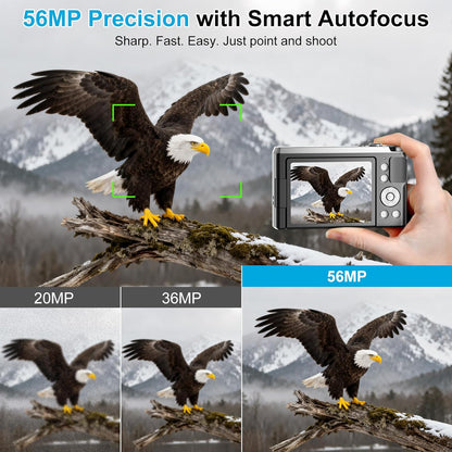 4K Digital Camera for Photography- 56MP Autofocus Vlogging Camera with 3" 180° Flip Screen, 16X Zoom, Flash- Digital Point and Shoot Camera